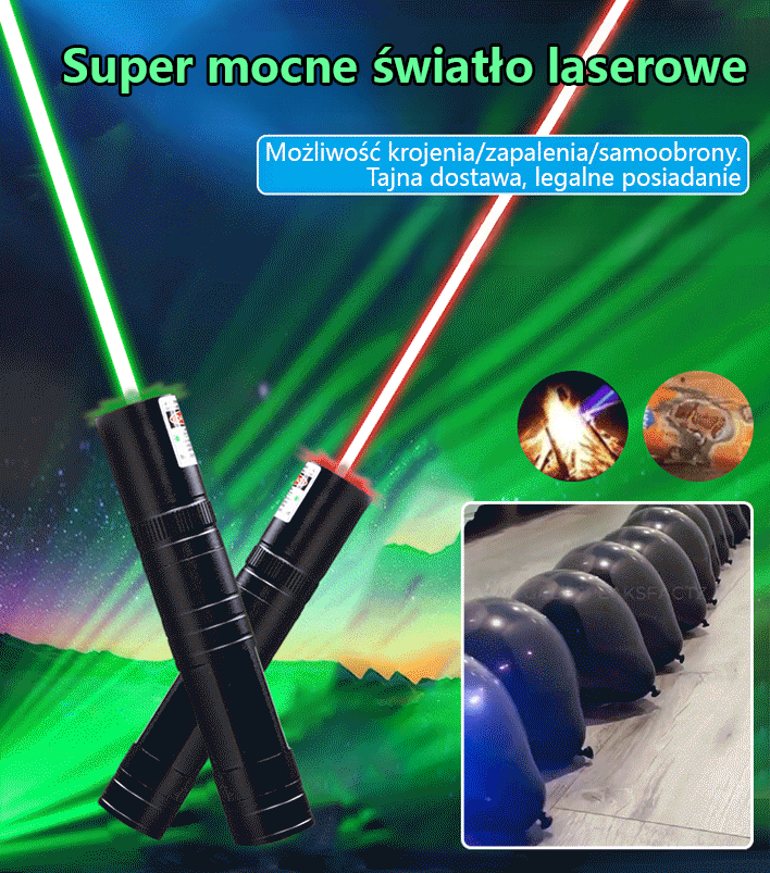 Laserowe światło punktowe w kolorze czerwonym i zielonym
